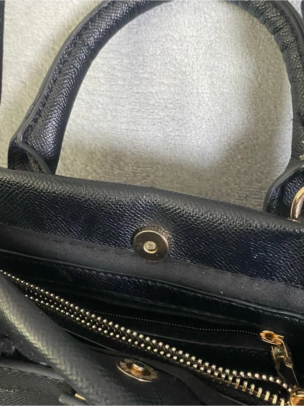 bebe Black Leather‎ Satchel with Gold Accents